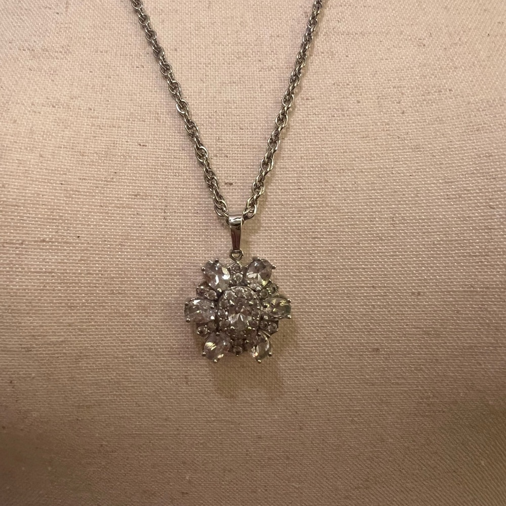 Silver Crystal Cluster Pendant Necklace - Picture 3 of 6